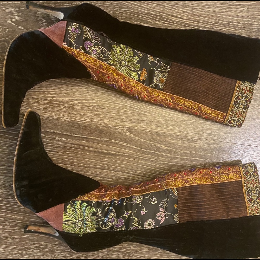 Embroidered Leather Calf Boots